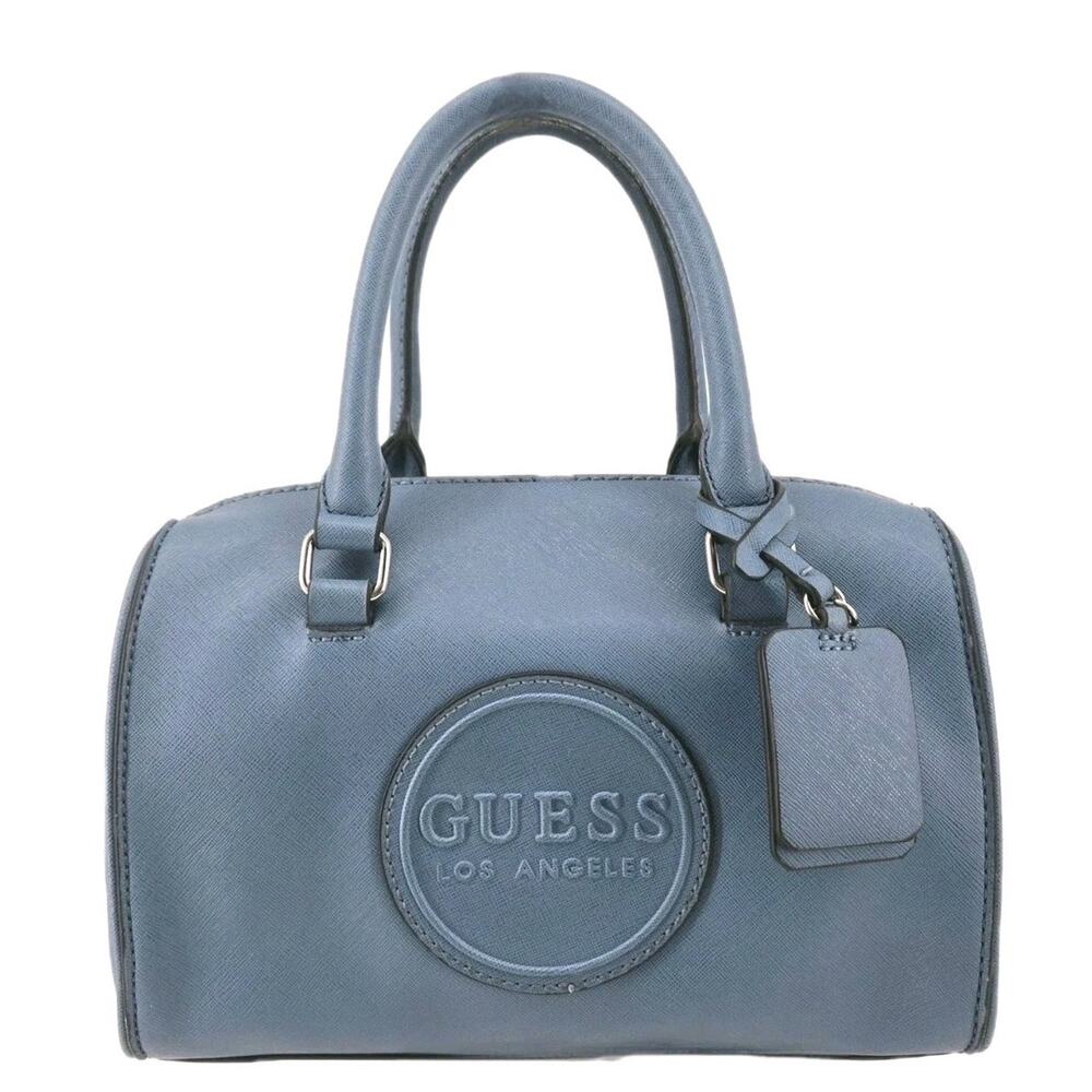 Guess Barrel Logo Patch Faux Leather Blue Denim Color Handbag